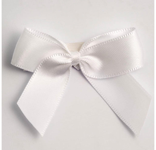 White Satin Bows - Self Adhesive - 5cm - pack of 12
