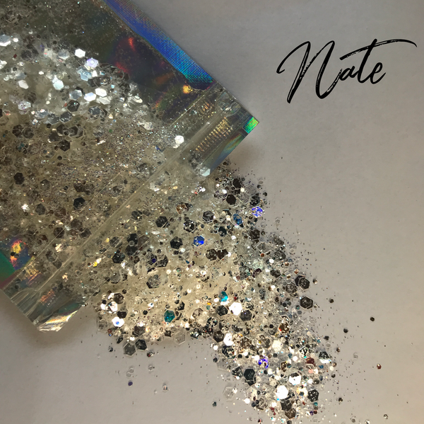 Nate Glitter  - Chunky Mix - White/silver iridescent