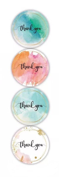 Thank You Stickers - Mixed Design Roll - Watercolour